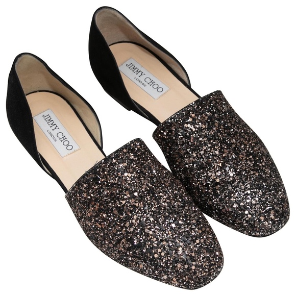 Jimmy Choo - Black / Gold Globe D'Orsay Flats - Size 38.5 - Picture 1 of 7